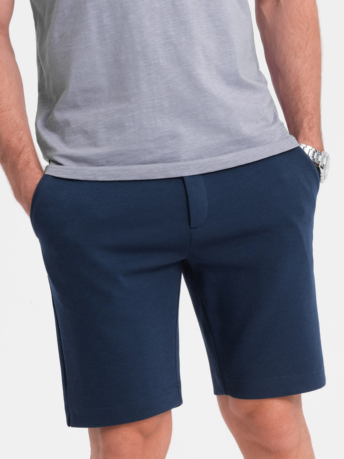 Szorty męskie SLIM FIT ze strukturalnej dzianiny - granatowy melanż V1 OM-SRCS-0126