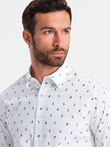 Męska koszula bawełniana we wzory SLIM FIT - biała V2 OM-SHCS-0151
