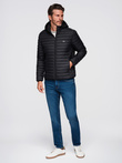 Classic men's quilted jacket with pouch option - black V1 OM-JALP-0295