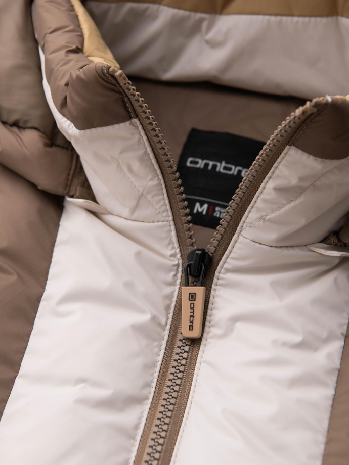 Kolorowa sportowa męska kurtka w stylu retro – beżowo-biała V2 OM-JALP-0296