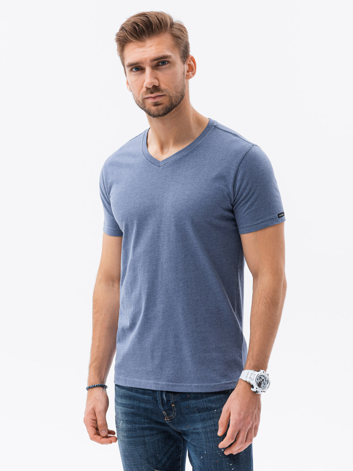 Classic BASIC men's tee-shirt with a serape neckline - blue melange V18 S1369