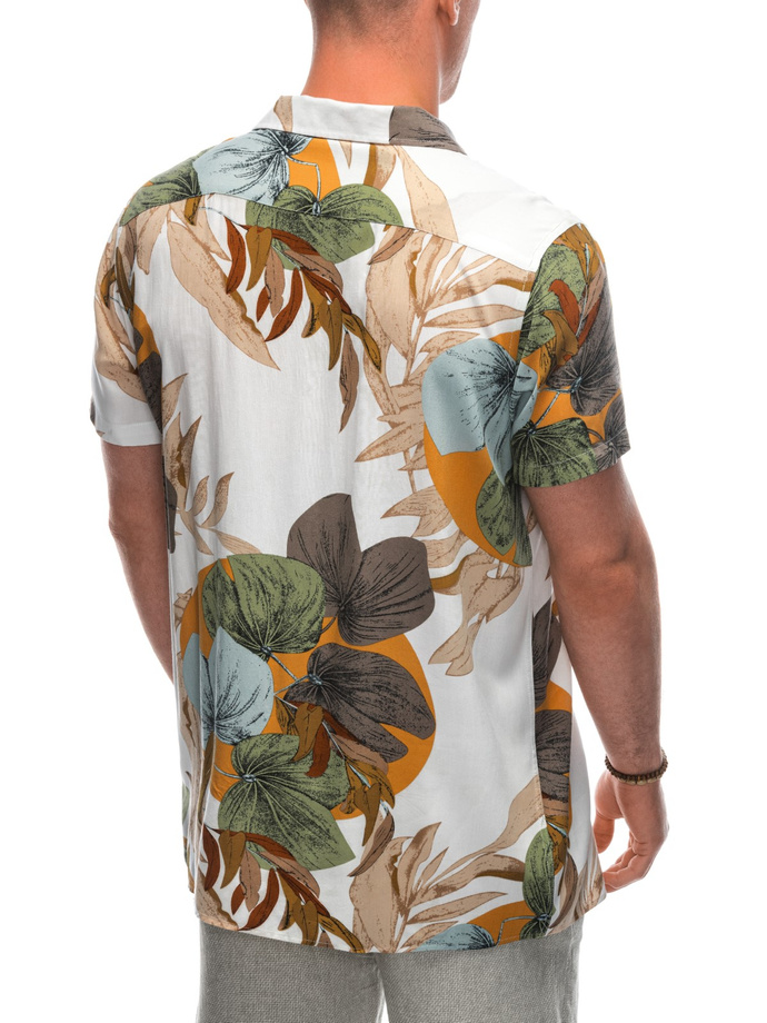 Men's viscose patterned short sleeve shirt OM-SHPS-0113 - white/cream V6