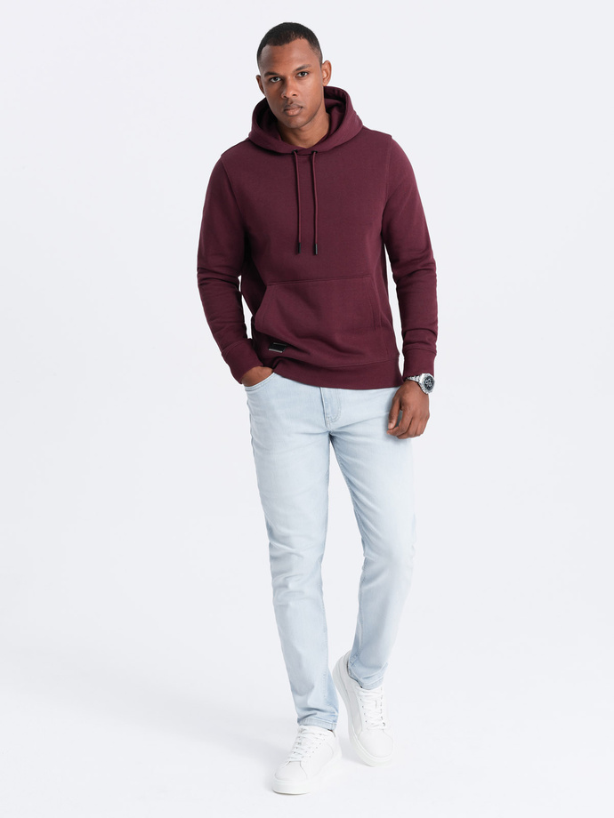 BASIC men's cotton sweatshirt kangaroo hoodie - maroon V3 OM-SSBN-0161