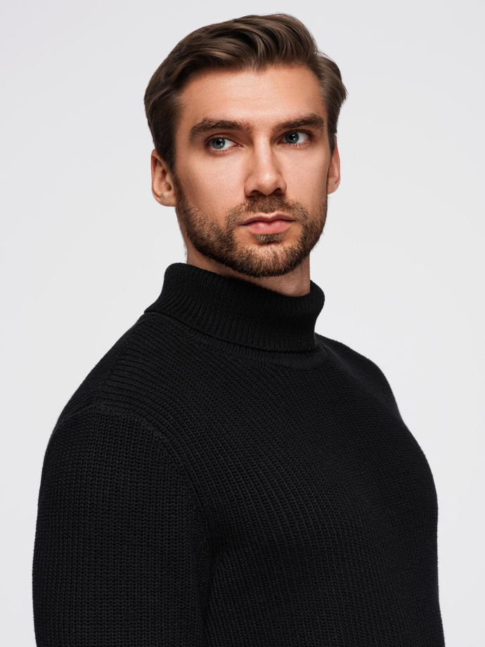 Men's classic cotton turtleneck sweater - black V4 OM-SWTN-0162