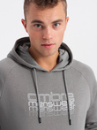 Men's non-stretch hooded sweatshirt with print - grey V2 OM-SSPS-0153