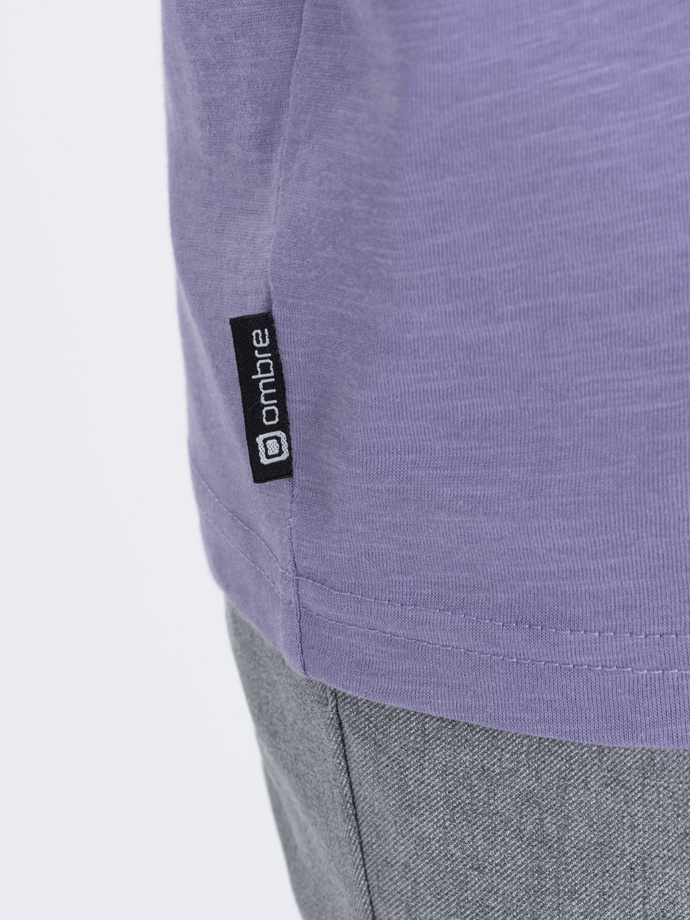 Men's knitted T-shirt with patch pocket - purple V1 S1621