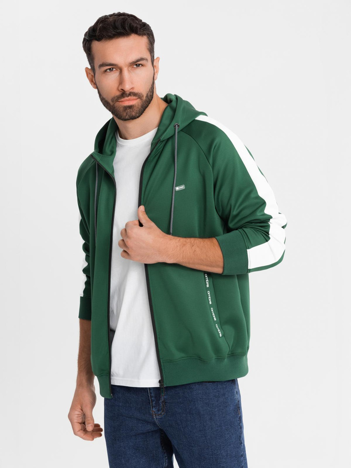 Unzipped men's hooded sweatshirt with piping - dark green V7 OM-SSZP-0210