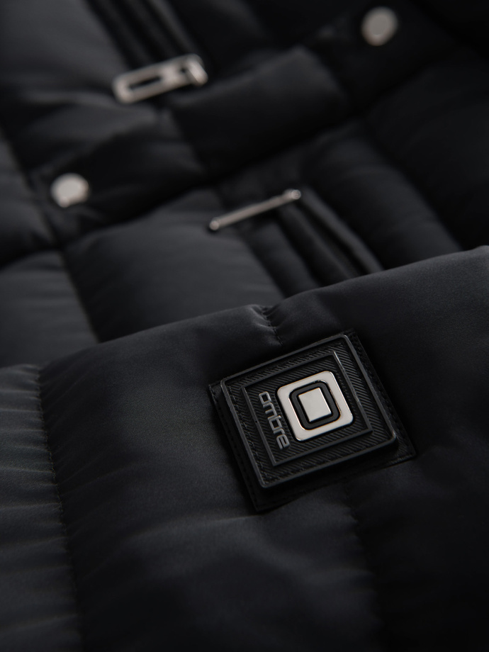 Pikowana kurtka męska ze stójką i zamkami na klatce piersiowej – czarna V1 OM-JALP-0260