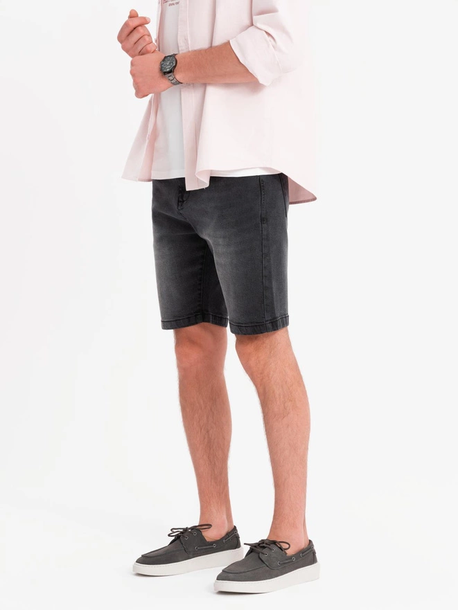 Men's classic cut denim shorts - black V4 OM-SRDS-0171