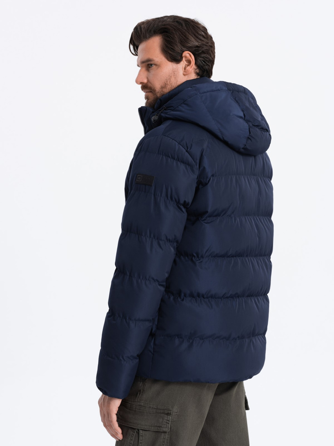 Men's winter jacket with unusual quilting - navy blue V4 OM-JAHP-0127