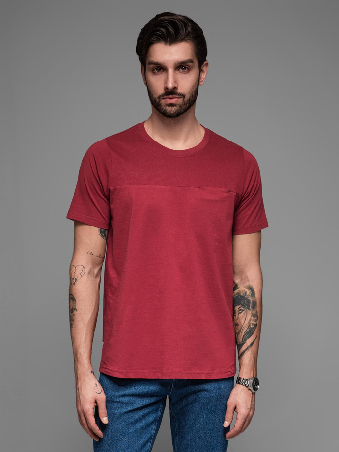 T-shirt LOOSE FIT męski z kieszonką – czerwony V3 OM-TSCT-0171 