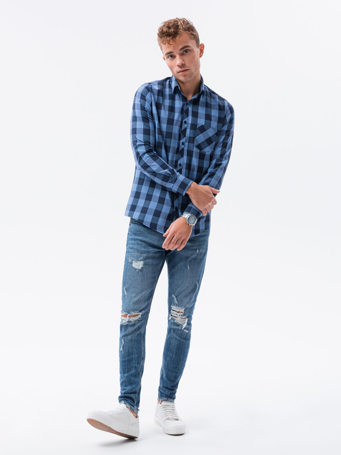 Men's check shirt with long sleeves - blue/navy K282