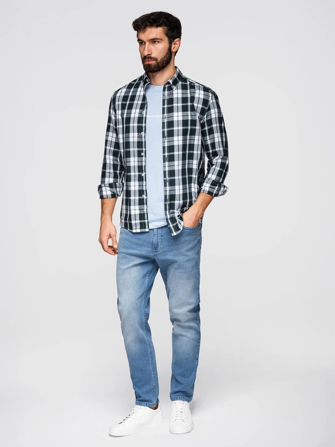 CARROT men's denim pants with rubbing - light blue V1 OM-PADP-0253