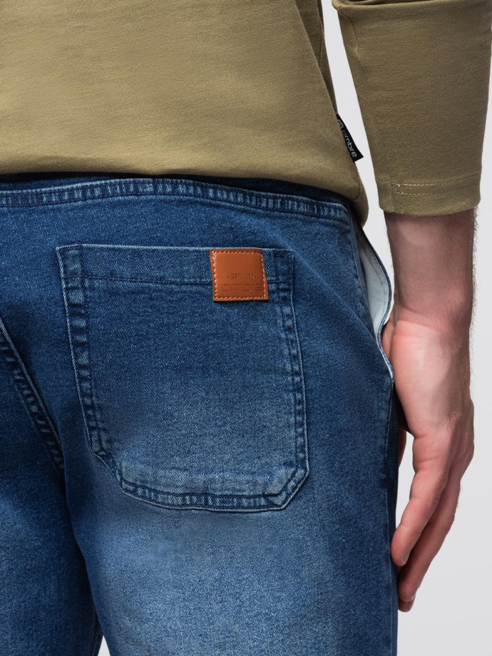 Męskie spodnie JOGGERY jeansowe z efektem sprania - niebieskie V2 OM-PADJ-0267