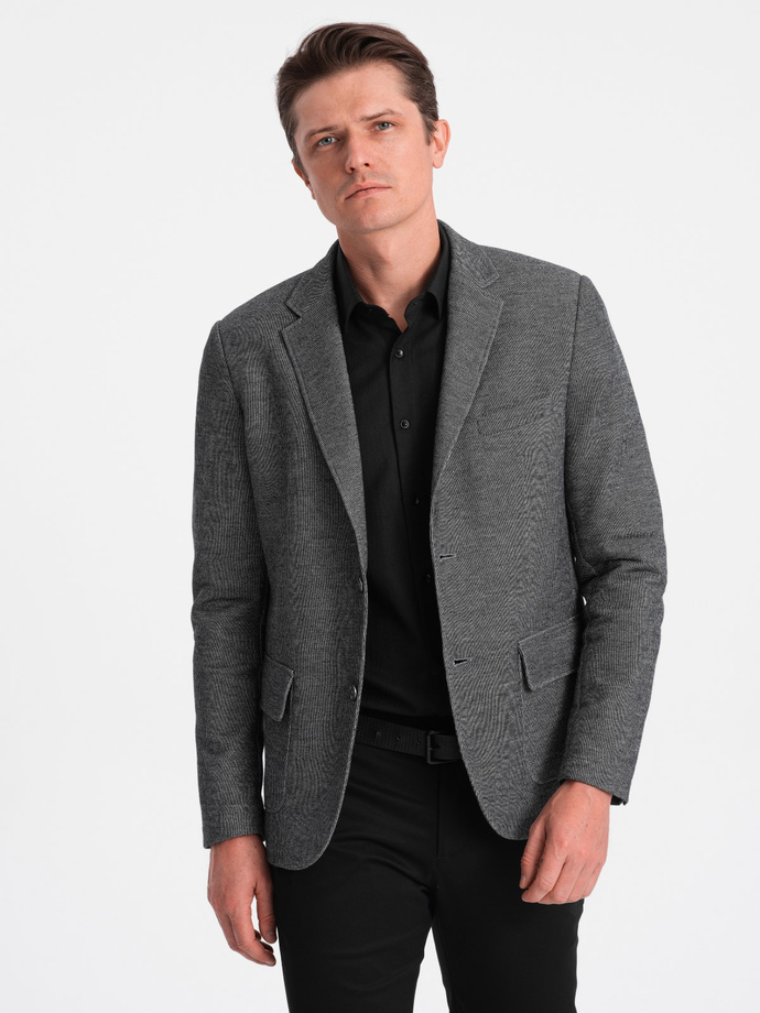 Men's blazer with elbow patches - black V5 OM-BLZB-0108