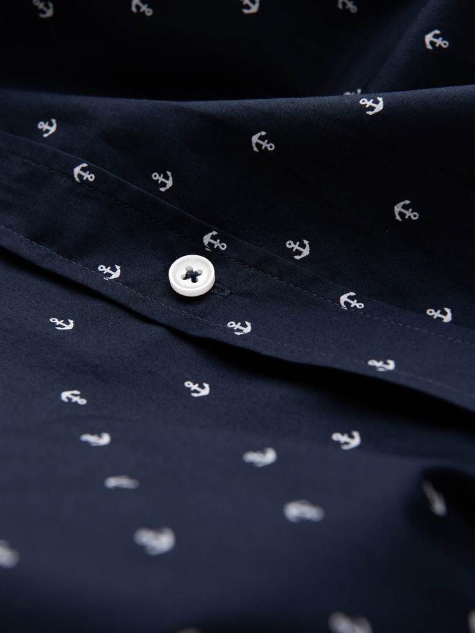 Classic men's cotton SLIM FIT shirt in anchors - navy blue V2 OM-SHCS-0156