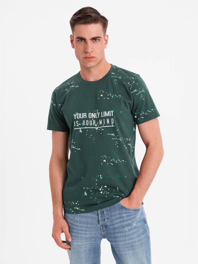 Męski t-shirt z nadrukiem i okrągłym dekoltem – zielony V3 OM-TSFP-0187
