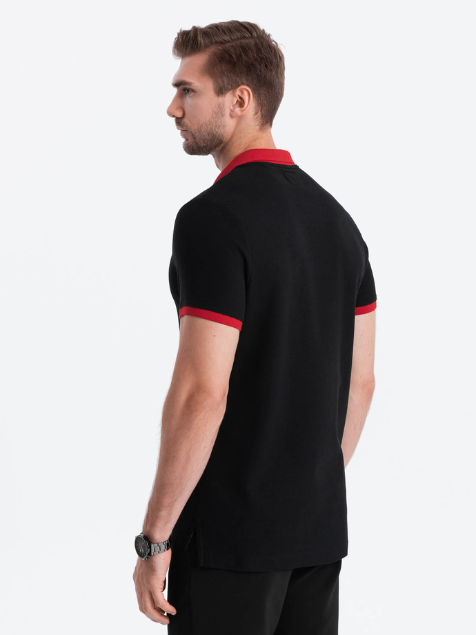 Men's polo shirt with colored accents - black V3 OM-POSS-0105