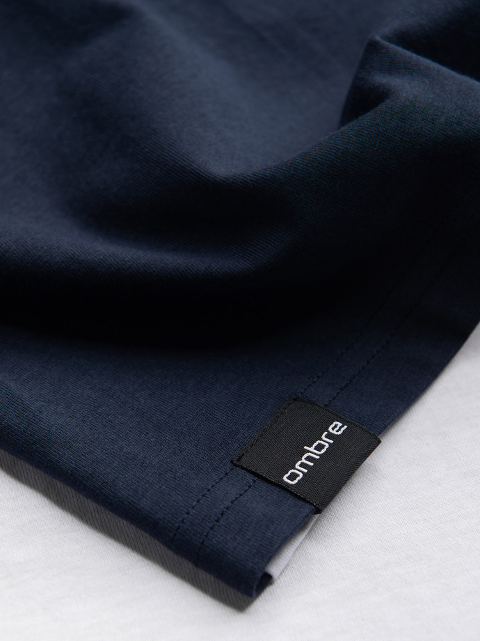 Tri-color men's cotton t-shirt - white and navy blue V3 OM-TSCT-0174