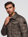 Men's quilted jacket in shirt cut - khaki V3 OM-JALP-0215
