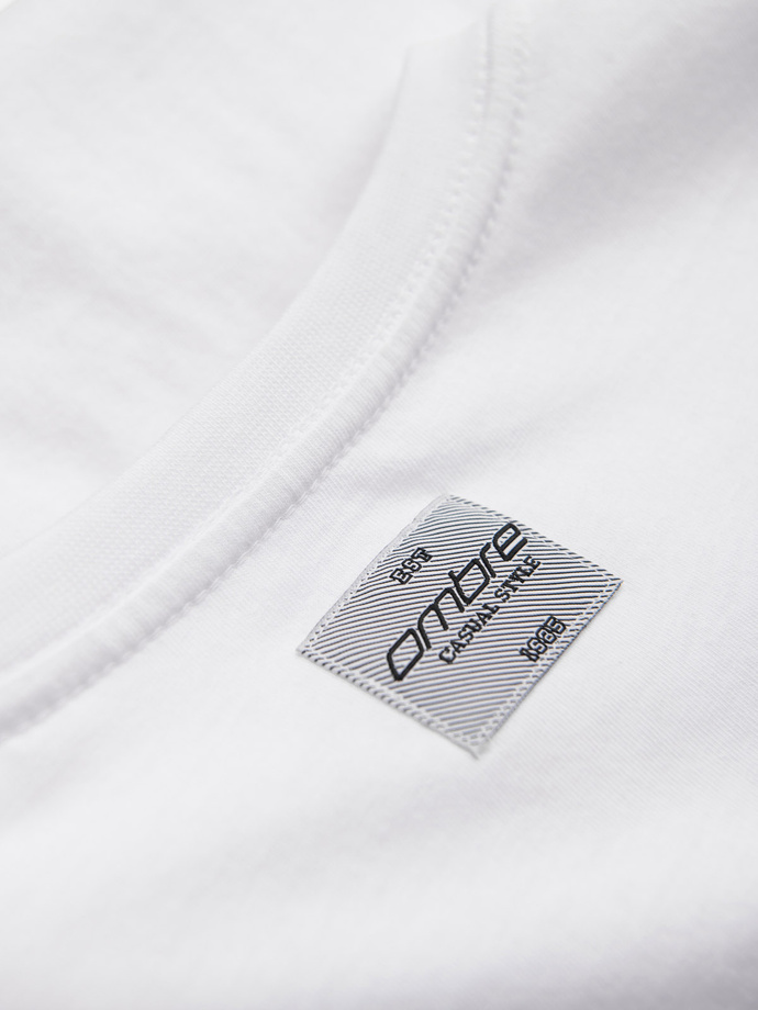 T-shirt męski bawełniany z nadrukiem geometrycznym i logotypem - biały V1 OM-TSPT-0141