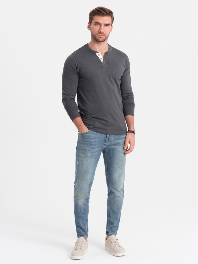 Men's longsleeve with buttons at the neckline - graphite V9 OM-LSCL-0107