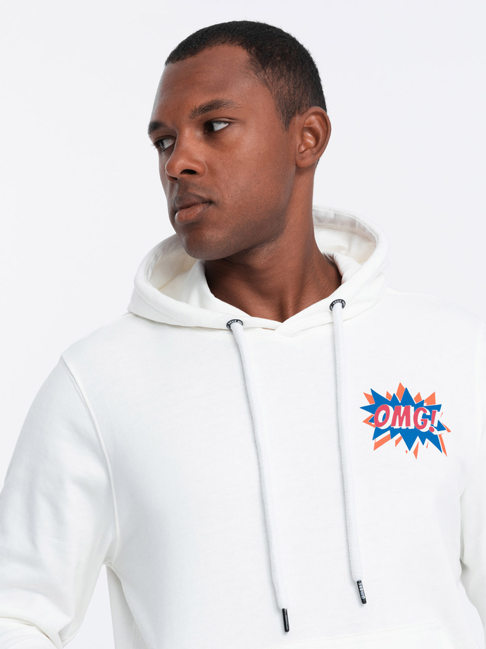 Bluza męska hoodie z nadrukiem na plecach - ecru V3 B1357