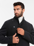 Men's coat with high collar and asymmetrical fastening - black V2 OM-COWC-0120