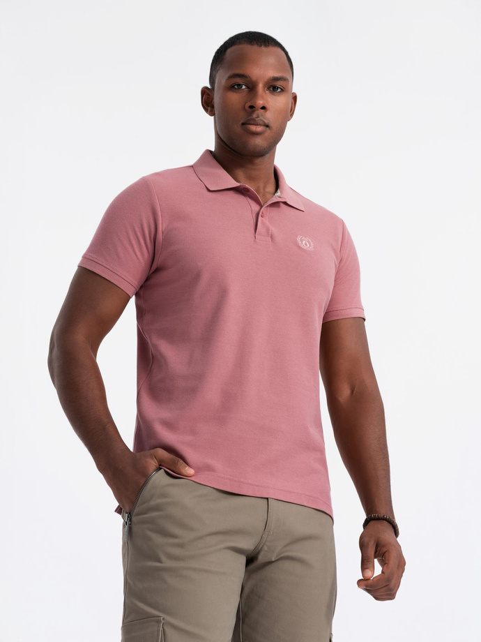 Men's BASIC single color pique knit polo shirt - dark pink V7 OM-POBS-0100