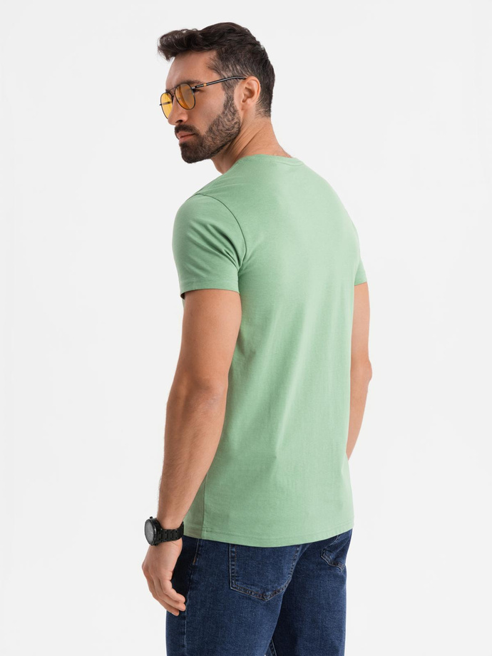 BASIC men's cotton classic tee with v-neck - green V11 OM-TSBS-0237