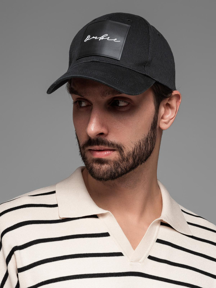 Men's baseball cap with visor and large patch - black V1 OM-ACCS-0101 