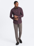 Men's cotton patterned SLIM FIT shirt - maroon V5 OM-SHCS-0151