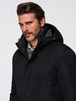 Elegancka parka męska z kieszeniami cargo i kapturem – czarna V1 OM-JAPJ-0287
