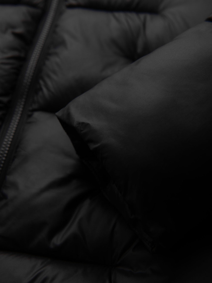 Pikowana kurtka męska puffer z kapturem – czarna V1 OM-JAHP-0235