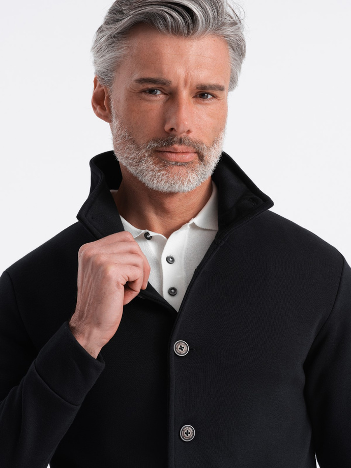 Men's button-down sweatshirt with casual collar - black V6 OM-SSZP-0171