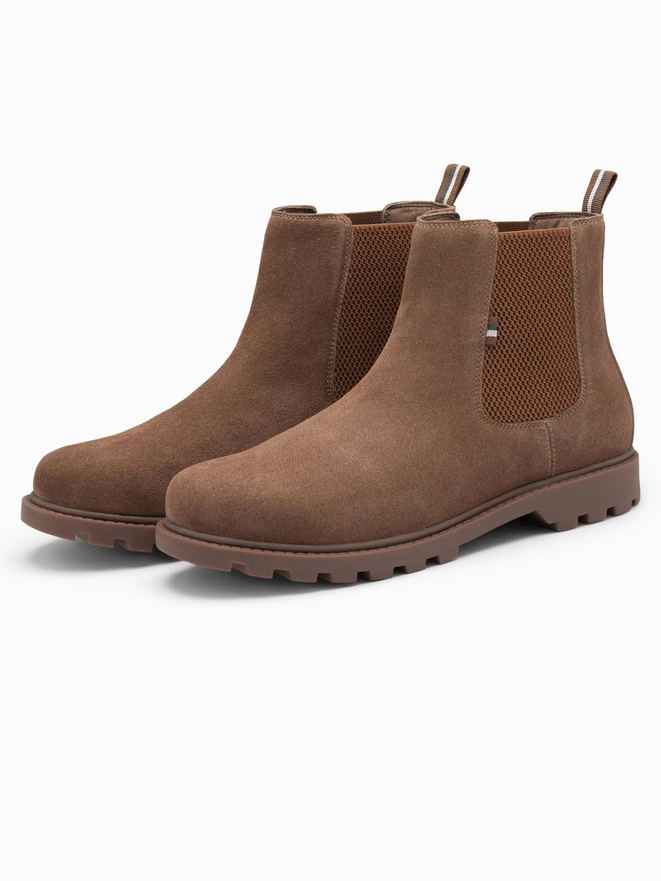 Slip-on suede men's high top shoes - light brown V4 OM-FOBO-0173