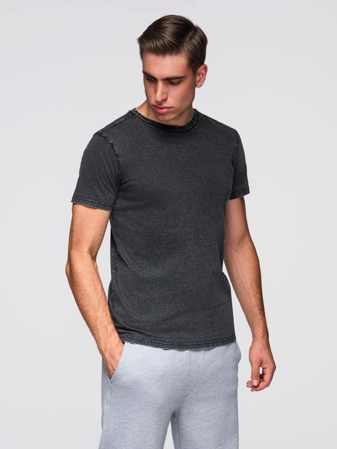 T-shirt męski z efektem sprania – czarny V1 OM-TSWT-0116