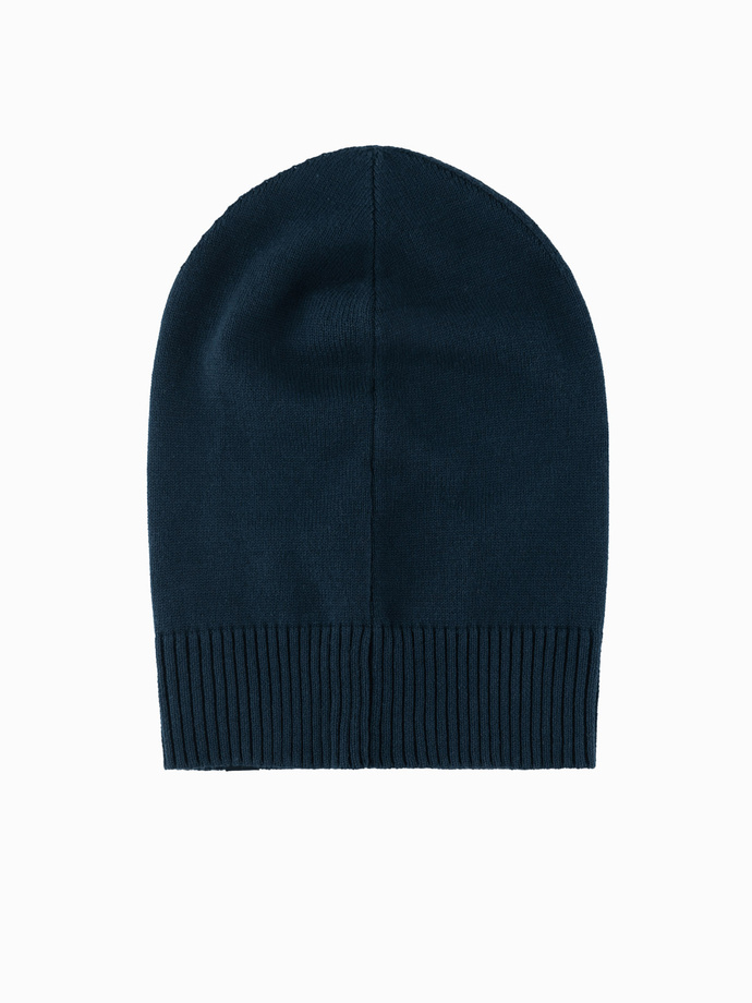 Męska czapka zimowa beanie z bawełnianej dzianiny – granatowa V4 OM-ACWH-0124
