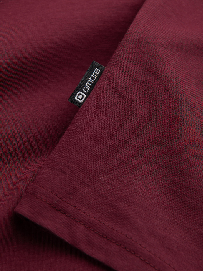 Męski longsleeve bez nadruku z dekoltem w serek - bordowy V8 OM-LSBL-0108