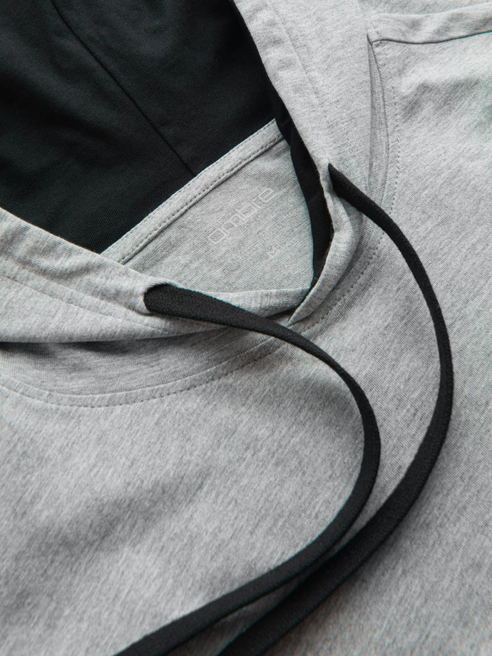 Casualowy męski bawełniany t-shirt z kapturem – szary melanż V8 OM-TSCT-22SS-001