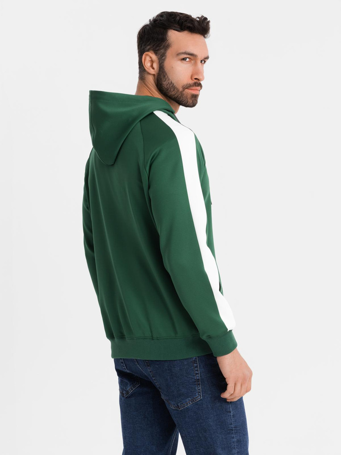 Unzipped men's hooded sweatshirt with piping - dark green V7 OM-SSZP-0210
