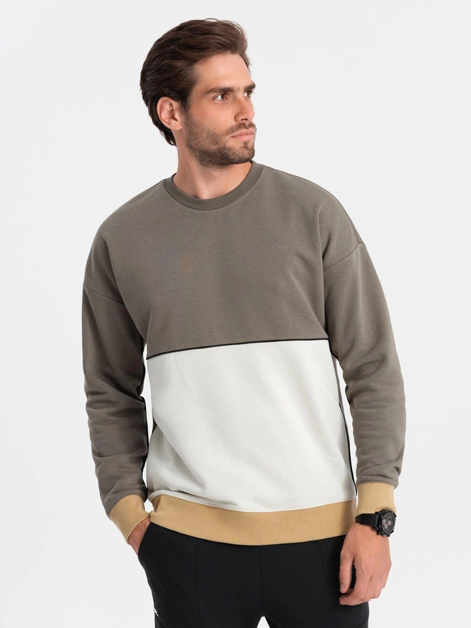 Men's OVERSIZE sweatshirt with contrasting color combination - khaki V7 B1673