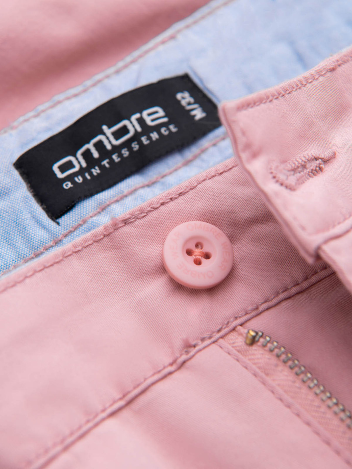 Szorty męskie chinosy z kontrastowym podwinięciem – różowe V8 W421