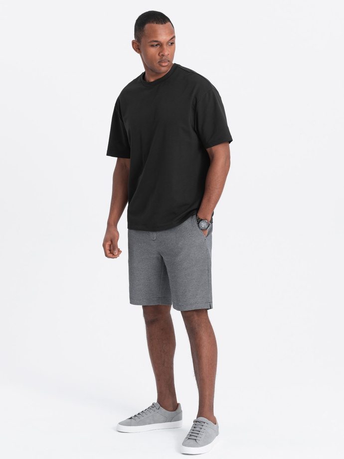 Men's shorts made of two-tone melange knit fabric - black V2 OM-SRCS-0127