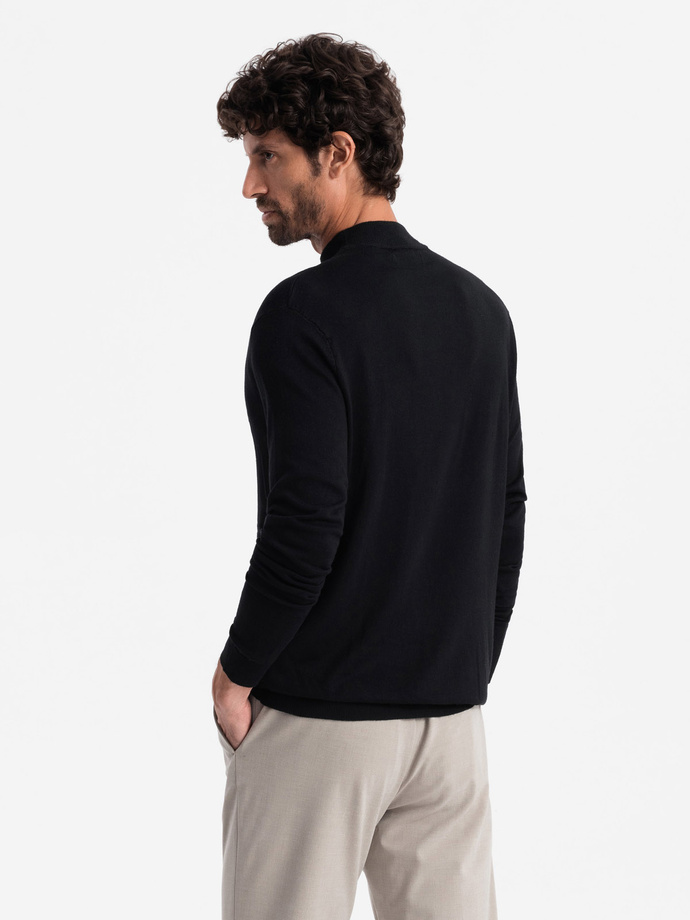Men's knitted half-golf with viscose - black V1 OM-SWTN-0100