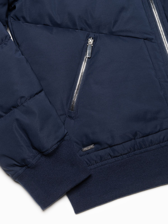 Men's quilted bomber jacket with metal zippers - navy blue V2 OM-JALP-0143