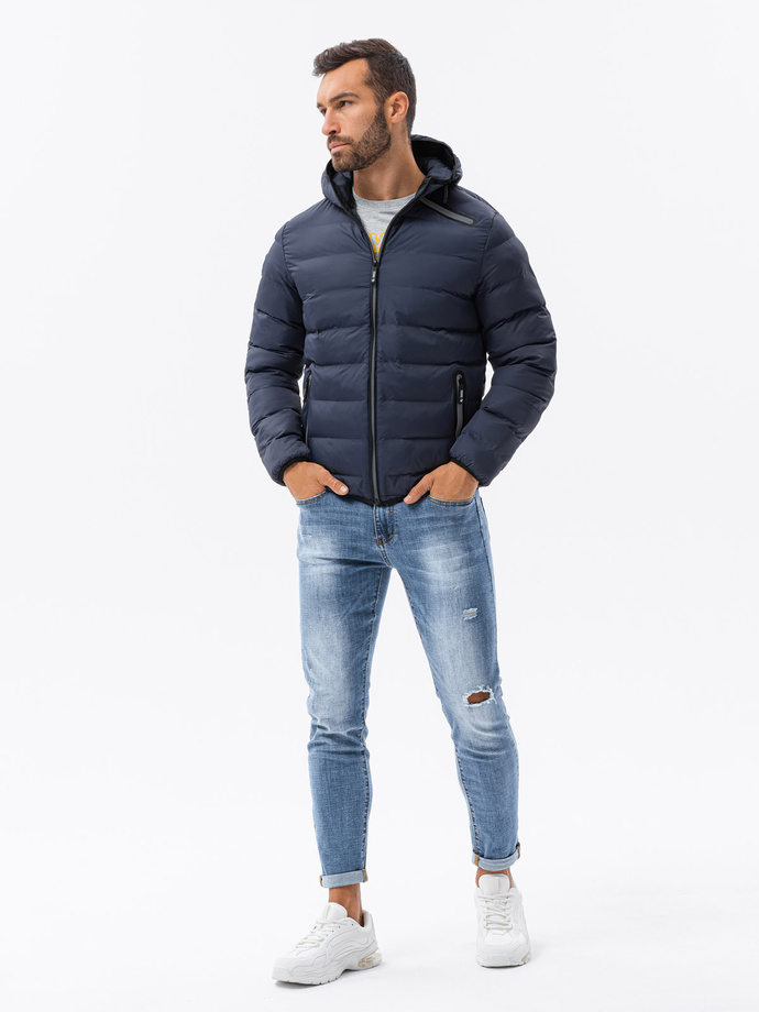 Men's mid-season quilted jacket - dark grey C451