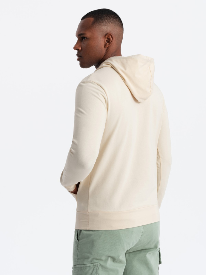Men's kangaroo sweatshirt with hood and logo - cream V2 OM-SSNZ-0162