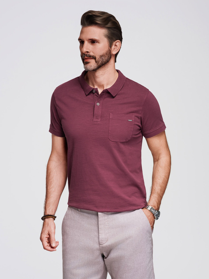 Men's polo t-shirt with decorative buttons - maroon V6 S1744