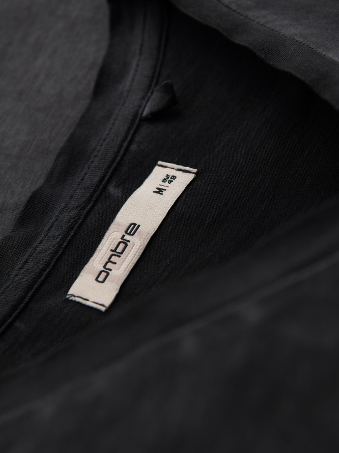 Męski bawełniany t-shirt V-neck z dzianiny z efektem sprania - czarny V6 OM-TSWT-0242